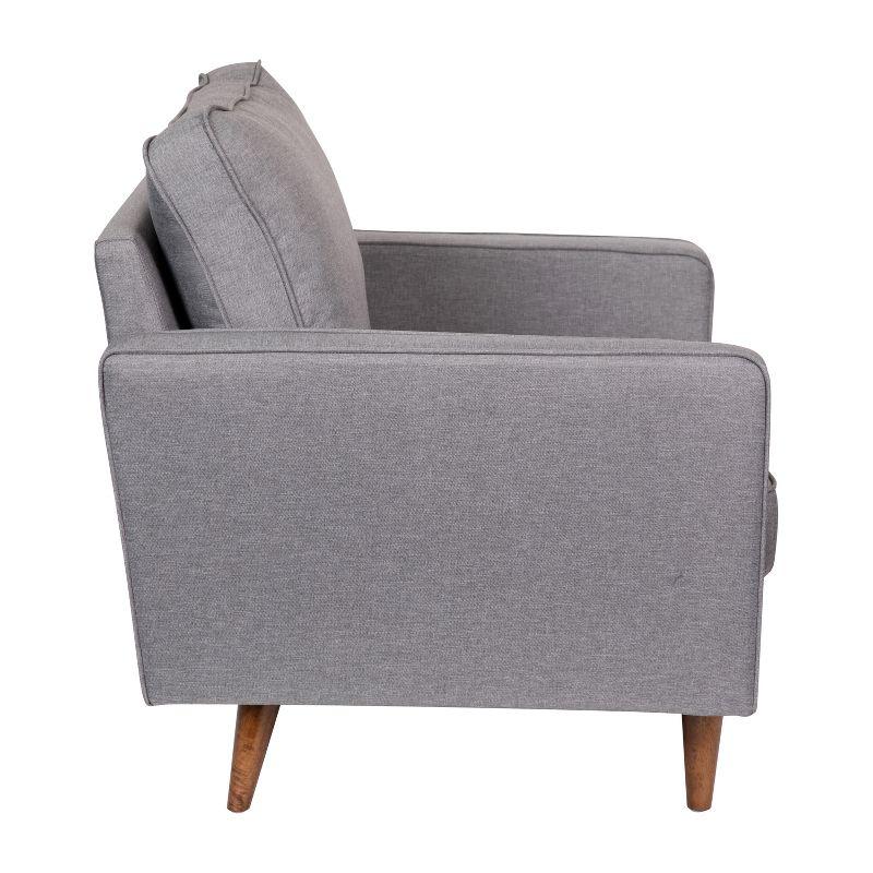 Merrick Lane Mid-Century Modern Armchair with Tufted Faux Linen Upholstery & Solid Wood Legs in Slate Gray