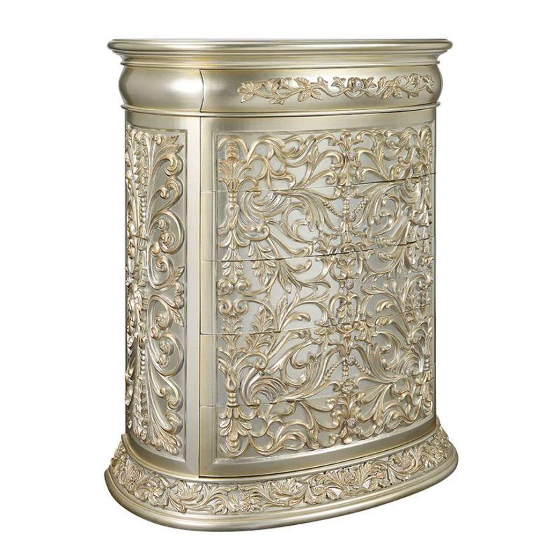 47" Sorina Decorative Storage Drawer Antique Gold Finish - Acme Furniture: 5-Drawer Bedroom Chest, No Assembly Required