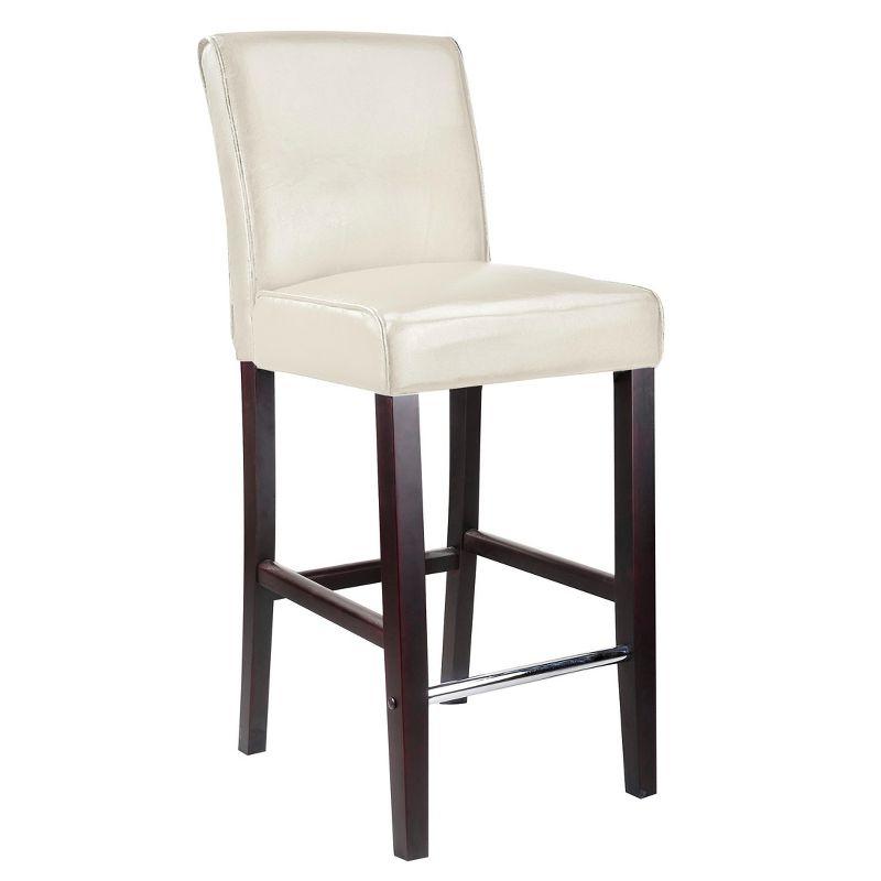 White Bonded Leather Bar Stool with Dark Espresso Rubberwood Legs