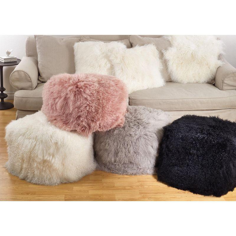 Fog Grey Mongolian Wool Lamb Fur Pouf Ottoman 26"x19"x16"