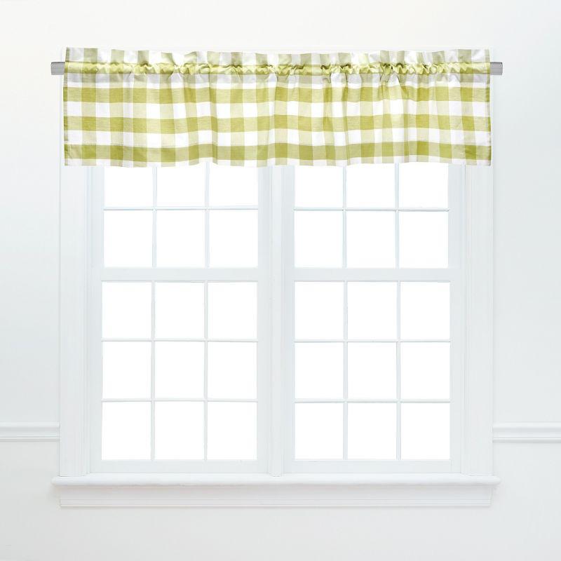 Green and White Cotton Checked Rod Pocket Valance Set