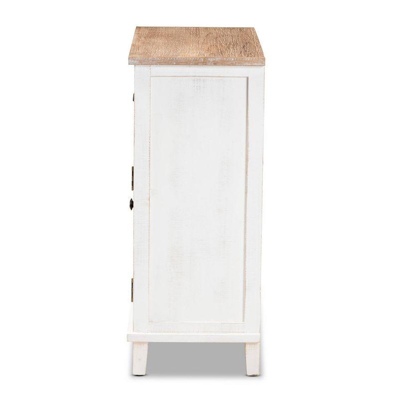 Glynn Wood 2 Door Storage Cabinet White/Brown - Baxton Studio: No Assembly, Weathered Oak Finish, Metal Handles