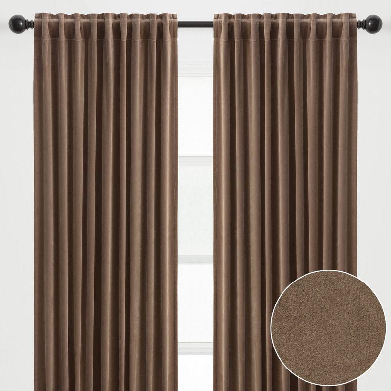 Chanasya 2pk Solid Velvet Room Darkening Blackout Privacy Window Curtain Panels - Set of 2 - 52 x 63 Inches Long - Taupe