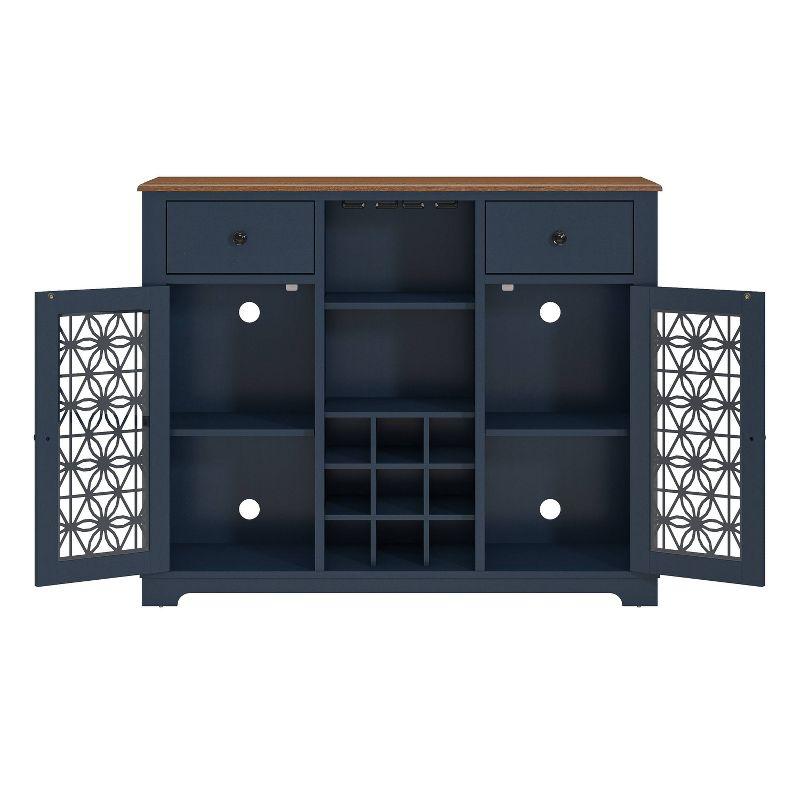 47" Wine Cabinet with Glass Doors Feature and Silk Screened Pattern Design Navy Blue - Festivo