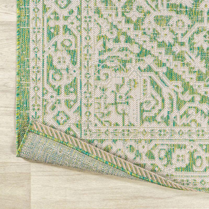 8' x 10' Sinjuri Medallion Textured Weave Indoor/Outdoor Area Rug, Cream/Green - JONATHAN Y