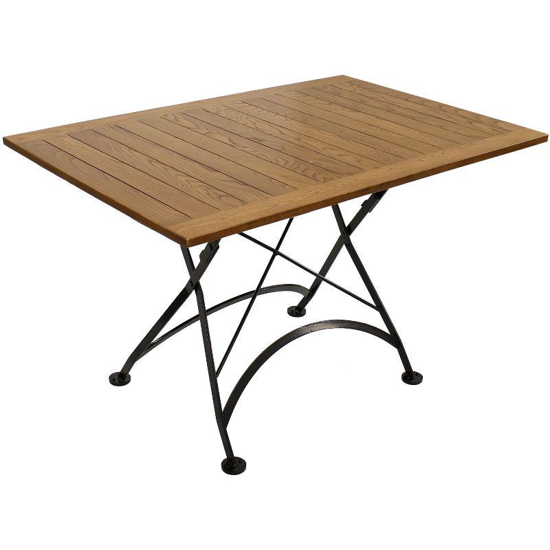 Chestnut Wood Folding Patio Dining Table with Black Steel Frame