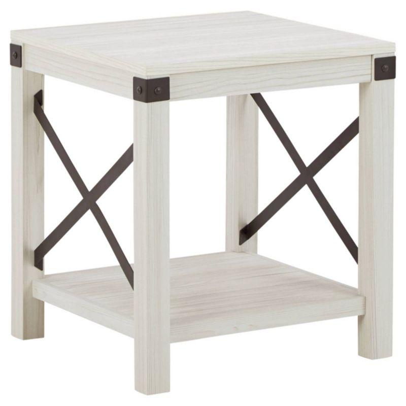 Contemporary White Wood & Metal Square End Table with Storage