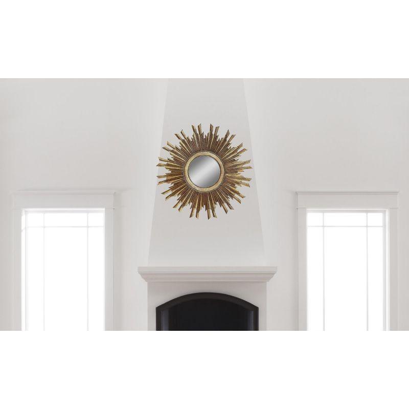 35.5" Round Wood Sunburst Wall Mirror Gold Finish - Storied Home: Eclectic Foyer Accent, MDF Composite