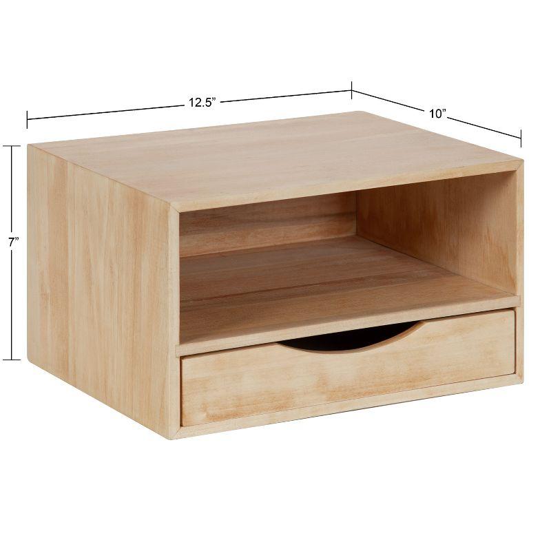 Natural Wood Floating Shelf with Drawer and Cubby