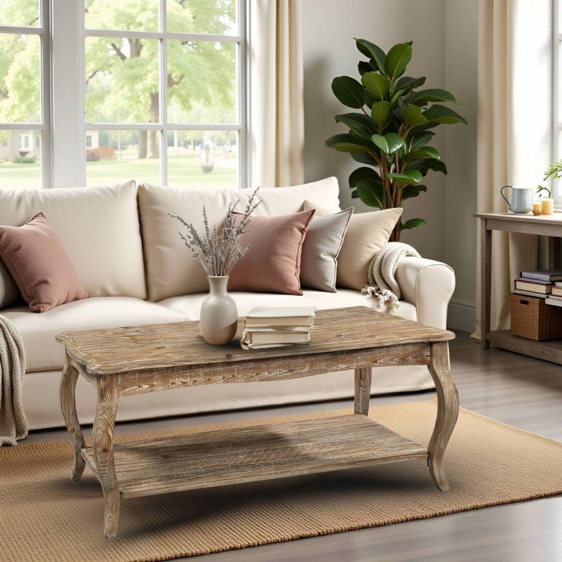 Alaterre Austerity Wood Coffee Table with Open Shelf, Driftwood Natural Finish, Accent & Occasional Furniture, Assemble Required