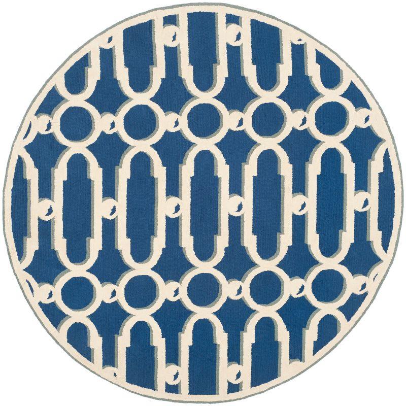 Newport NPT434 Hand Hooked Area Rug - Royal Blue/White - 6' Round - Safavieh.