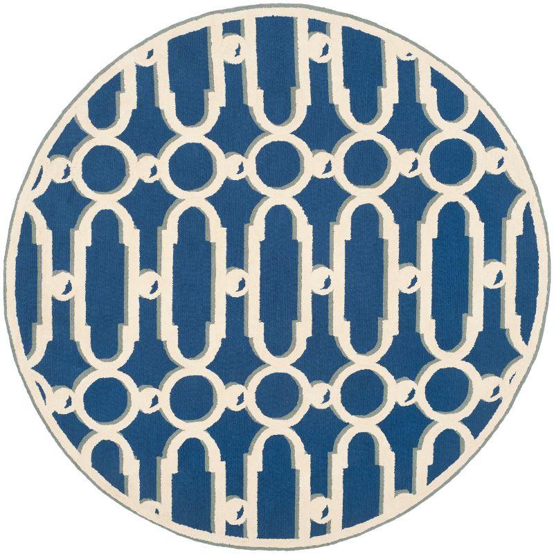 Royal Blue & White Hand-Knotted Cotton Round Rug - 6ft Diameter