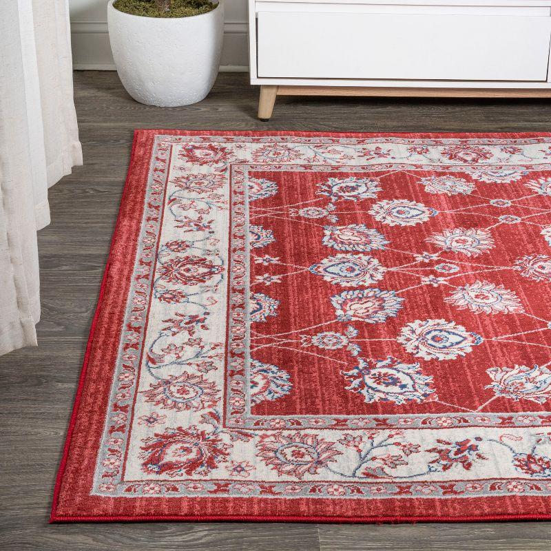 3' X 5' Modern Persian Vintage Moroccan Traditional Area Rug, Red/Ivory - JONATHAN Y