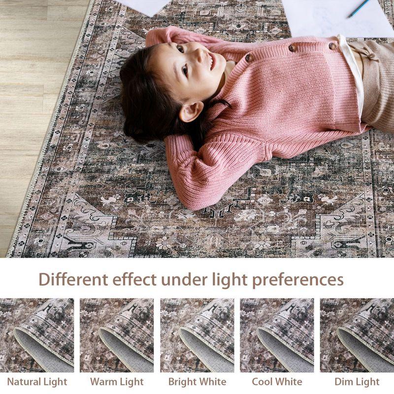 8x10 Brown Washable Area Rug Vintage Rug Medallion Print Rugs for Living Room, Bedroom, Dining Room Home Decor
