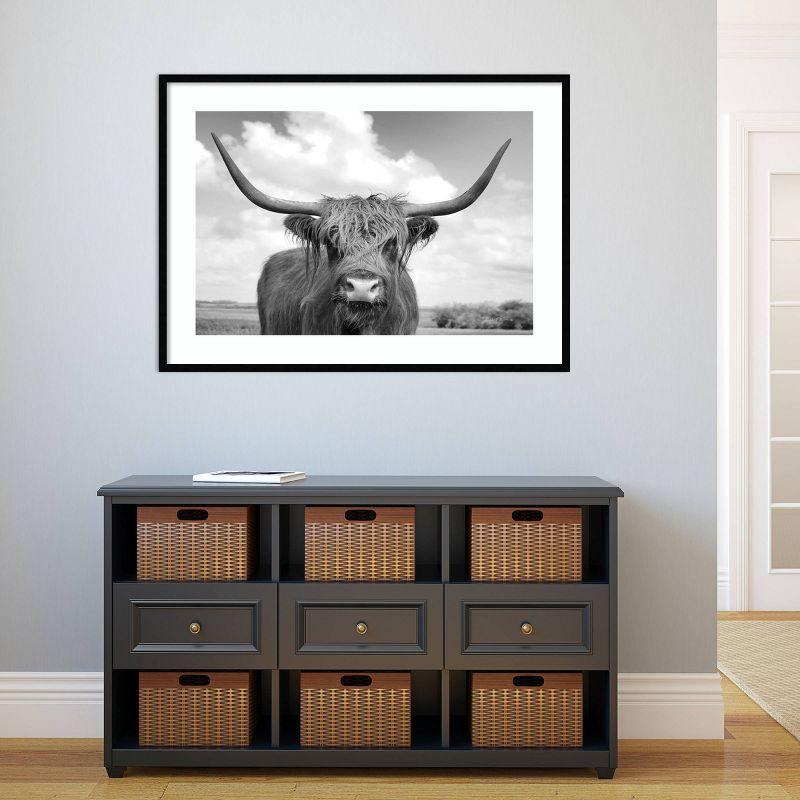 41" x 30" Highland Cow On the Ranch by Andre Eichman Framed Wall Art Print Black - Amanti Art: Modern Decor, Animal Photography