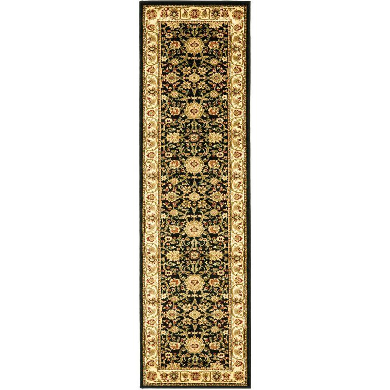 Black and Ivory Floral Motif Synthetic Runner Rug