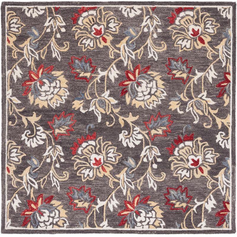 Gray Floral Hand Tufted Wool Square Area Rug