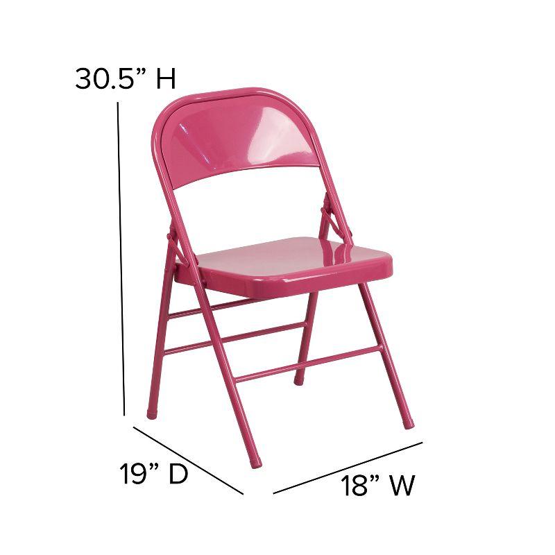 Flash Furniture 2 Pack HERCULES COLORBURST Series Shockingly Fuchsia Triple Braced & Double Hinged Metal Folding Chair