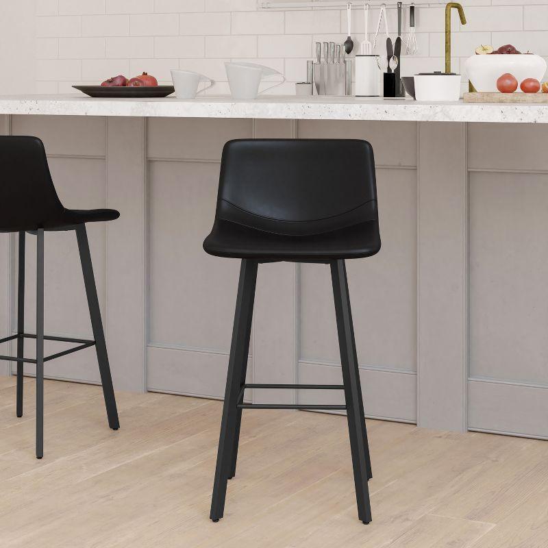 Set of Two 30" Black Faux Leather and Metal Barstools