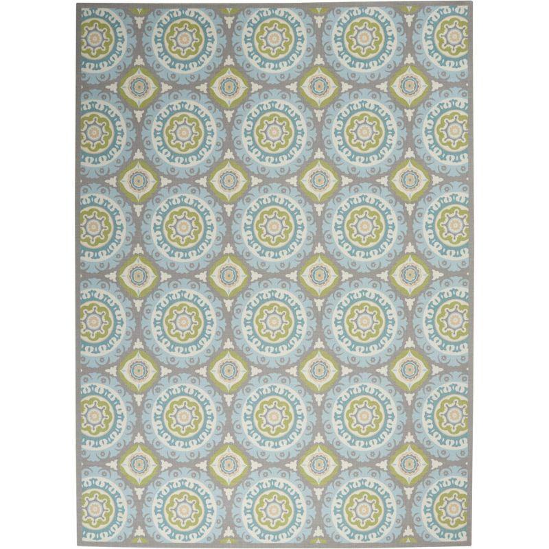 Blue Rectangular Flat Woven Synthetic Medallion Rug