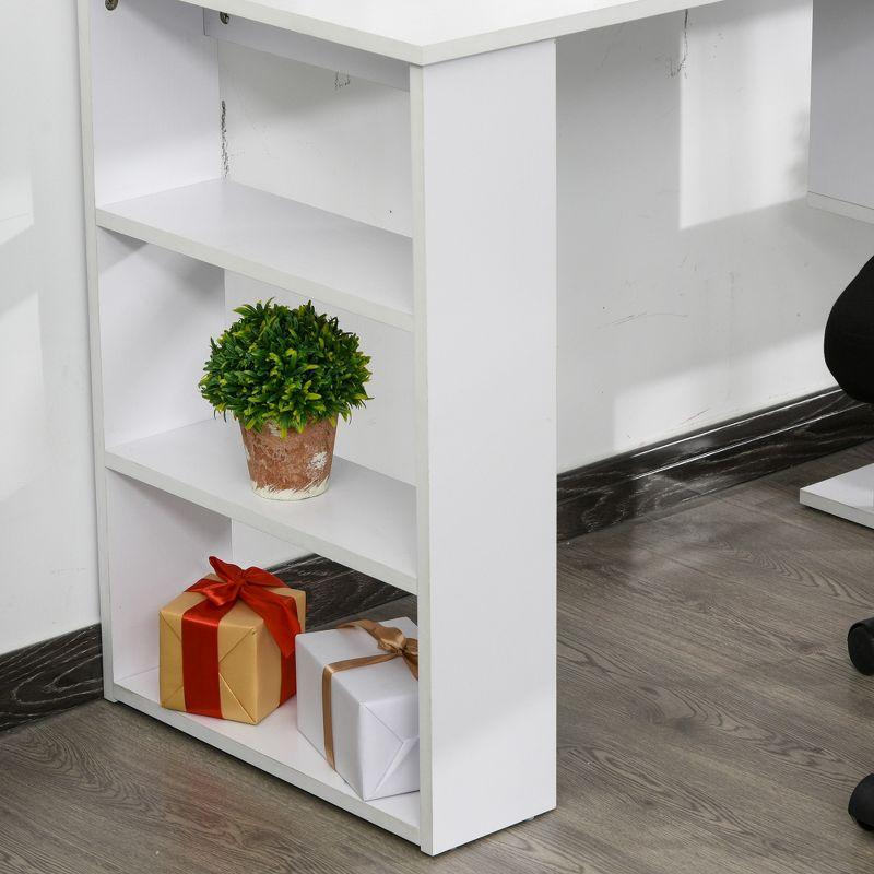 White Wood L-Shaped Rotating Corner Desk with Shelves