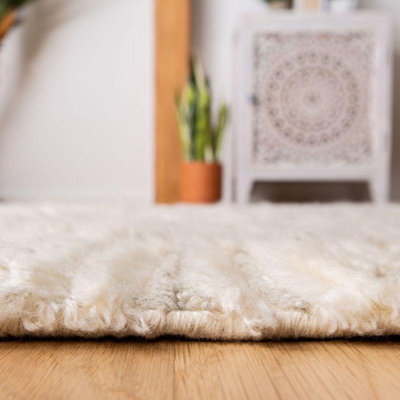 Ivory Shag Hand-Knotted Wool-Viscose Blend Rectangular Rug