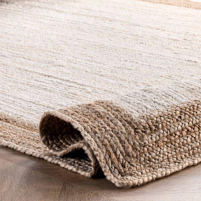 Handmade White and Beige Jute Rectangular Rug