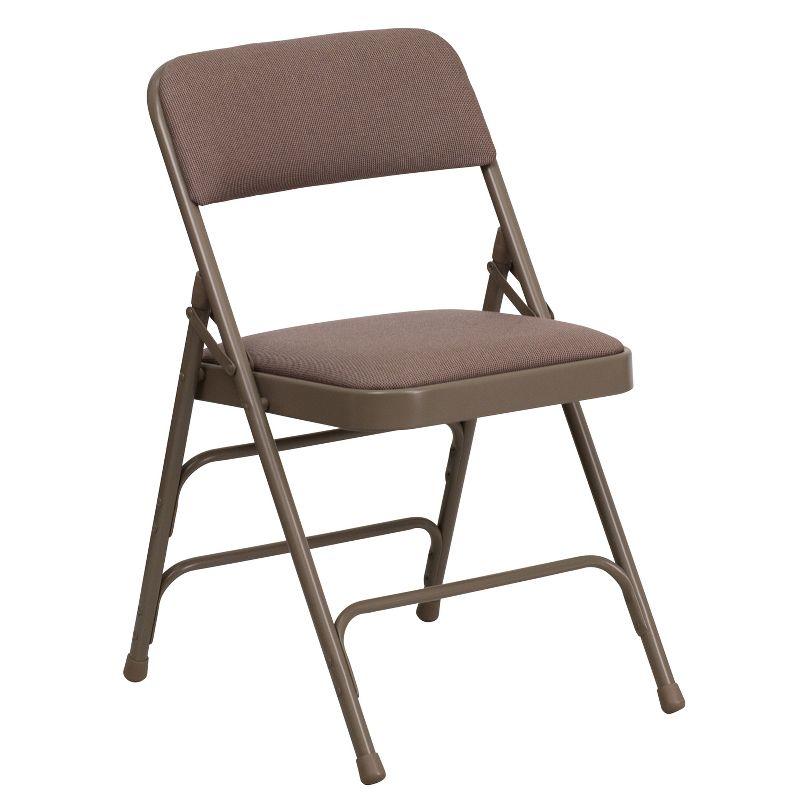 Emma and Oliver 2 Pack Curved Triple Braced Beige Fabric Metal Folding Chair