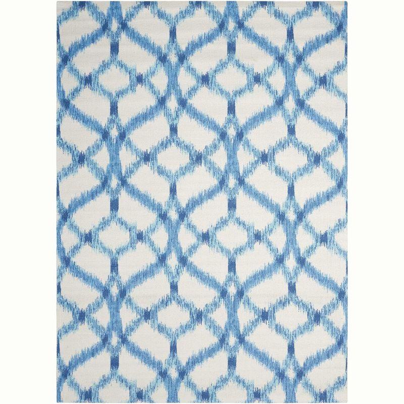 Aegean Blue Geometric Rectangular Synthetic Area Rug