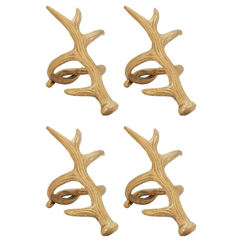Saro Lifestyle Napkin Rings With Antler Shapes (Set of 4), Gold, 5.5"  x 3.5"