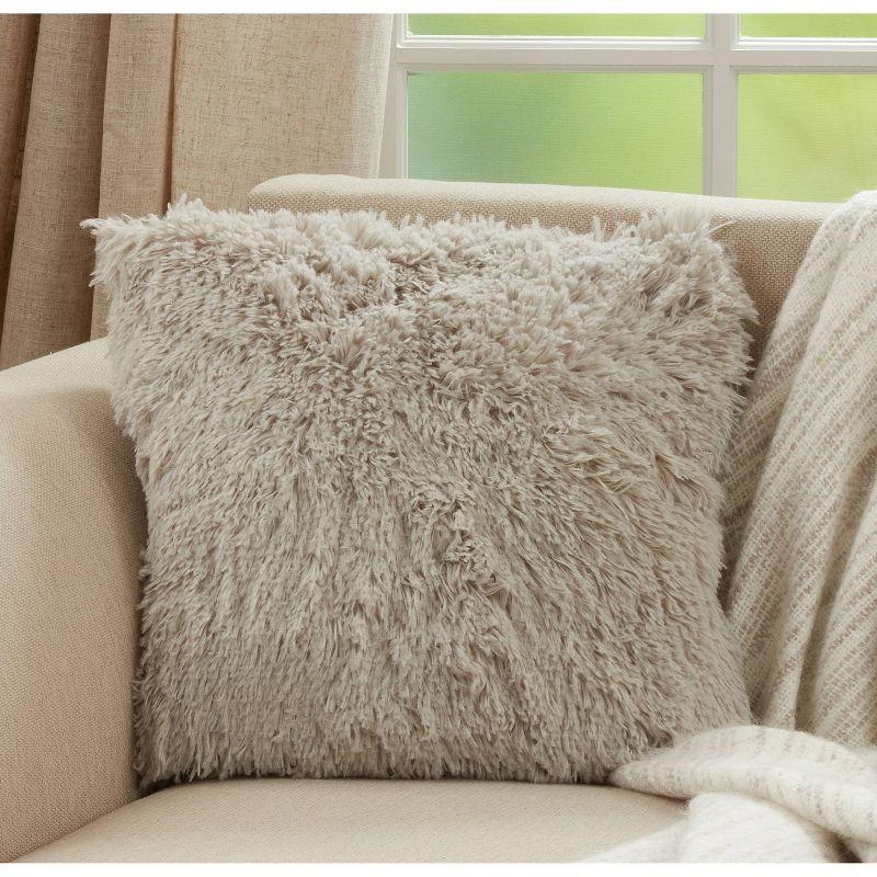 Classic Faux Fur Square Throw Pillow with Down Filling