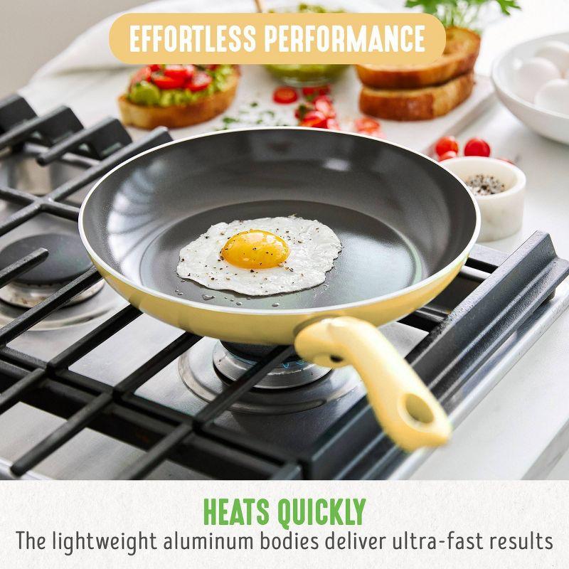 GreenLife Essentials 8" Ceramic Nonstick Aluminum Fry Pan Light Yellow: Dishwasher-Safe, Smooth Surface Induction Compatible