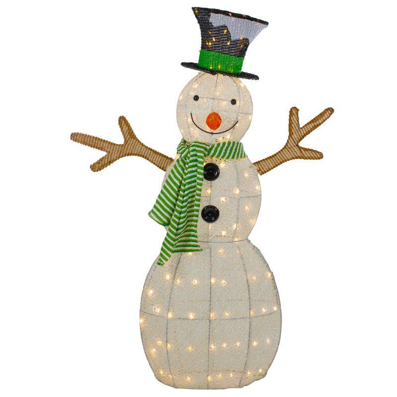 43" LED Lighted Snowman with Top Hat and Green Scarf