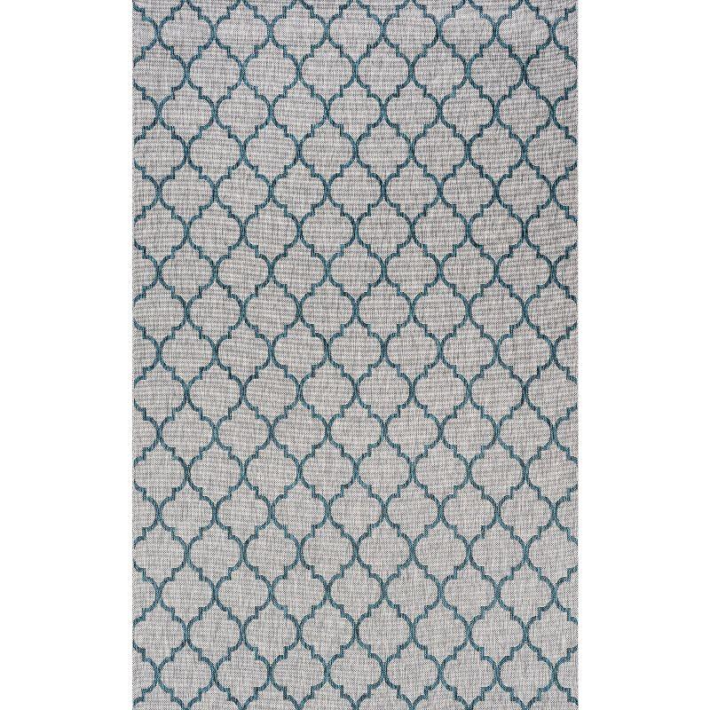 8'x10' Arabesque Ogee Trellis Indoor/Outdoor  Area Rug, Gray/Teal - JONATHAN Y
