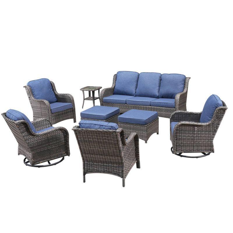 Orlando 8-Piece Denim Blue Cushioned Wicker Patio Sofa Set