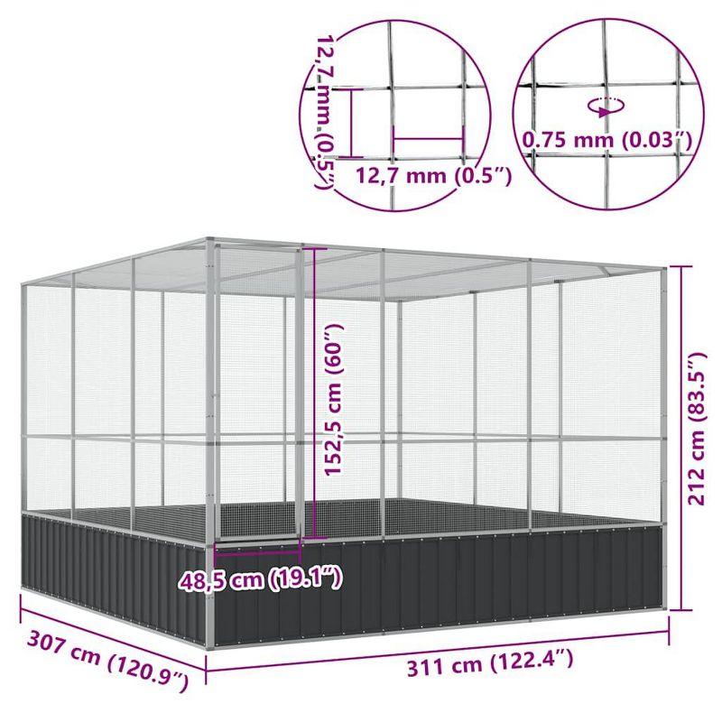 vidaXL Aviary Silver 122.4"x120.9"x83.5" - Galvanized Steel Bird Cage with Lockable Door and Steel Mesh Grids for Outdoor and Indoor Use