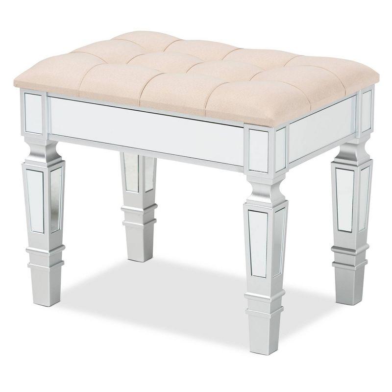 Baxton Studio Hedia Fabric Upholstered and Wood Ottoman Beige/Silver : Rectangular Footstool, Entryway Seating