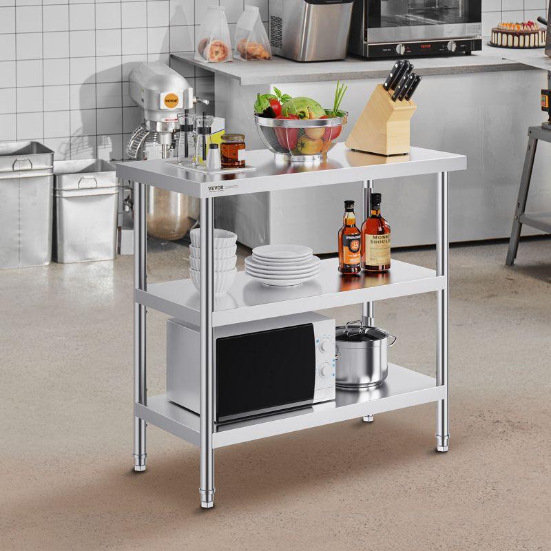 VEVOR Stainless Steel Food Prep Table, 18 x 36 x 34 Inch Commercial Kitchen Worktable, with 2 Adjustable Undershelf, Heavy Duty Prep Table