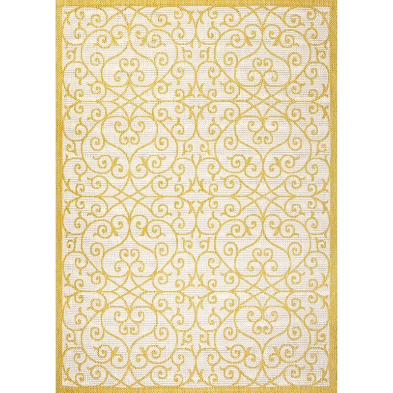 3' x 5' Madrid Vintage Filigree Textured Weave Indoor/Outdoor Area Rug, Cream/Yellow - JONATHAN Y
