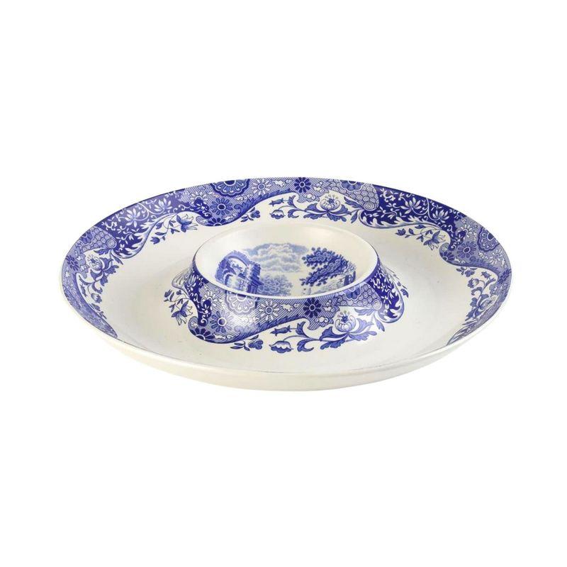 Spode Blue Italian Round Chip & Dip Tray 14.5"- Blue/White