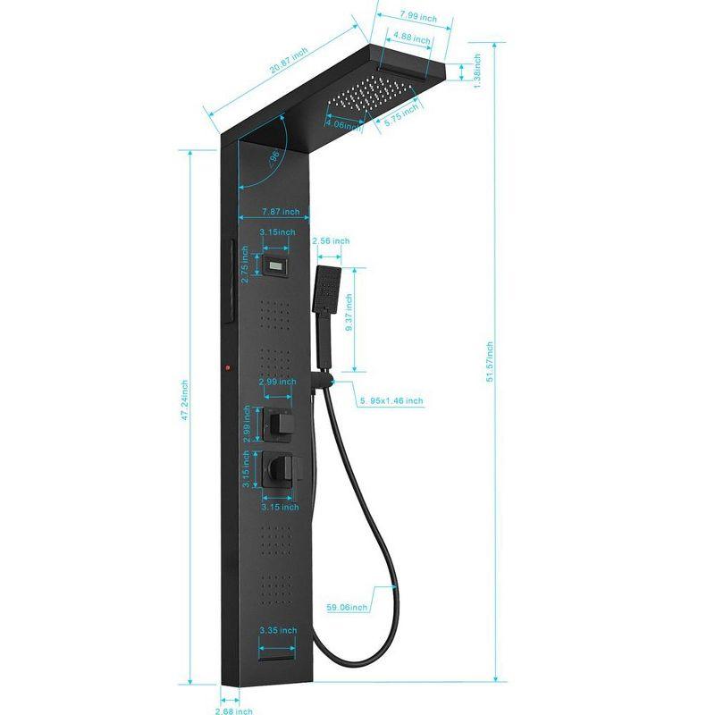 Matte Black 4-Jet Rainfall Shower Panel System with LED Light