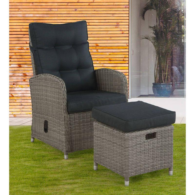 Gray Monaco 40'' All-Weather Wicker Outdoor Recliner with Ottoman