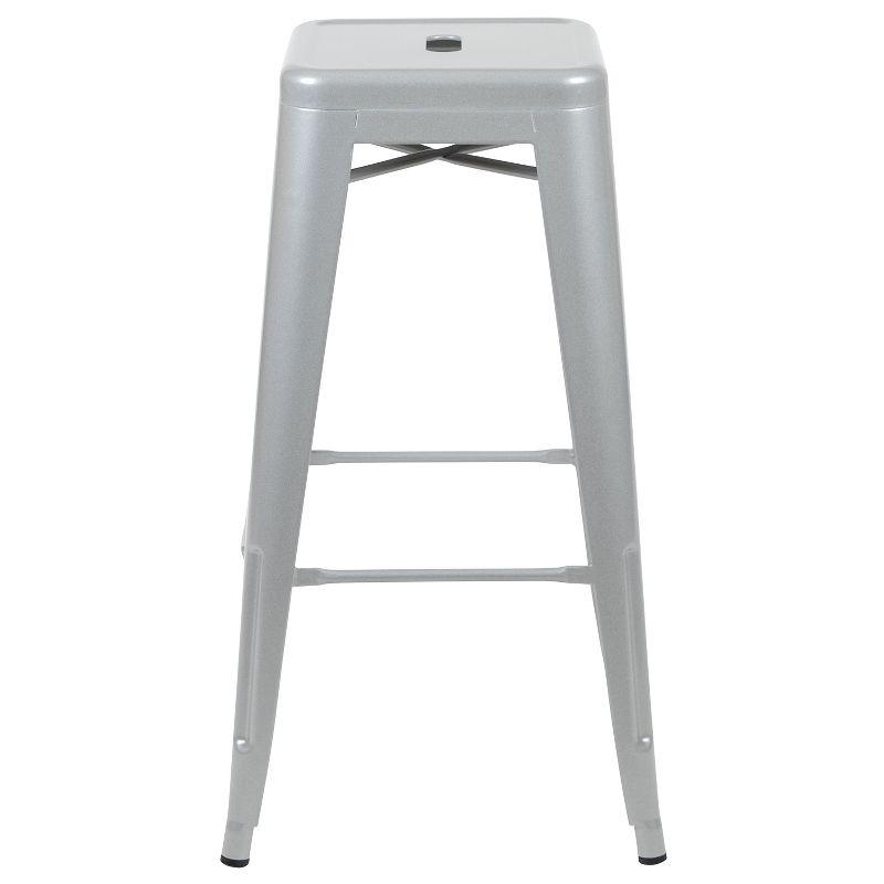 Sleek Industrial 46" Gray Metal Stackable Bar Stool, Set of 4