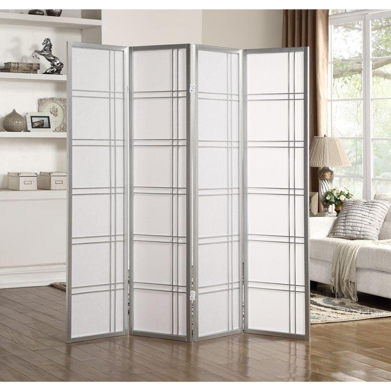 Roundhill Furniture Seto 4-Panel Room Divider Screen, Silver