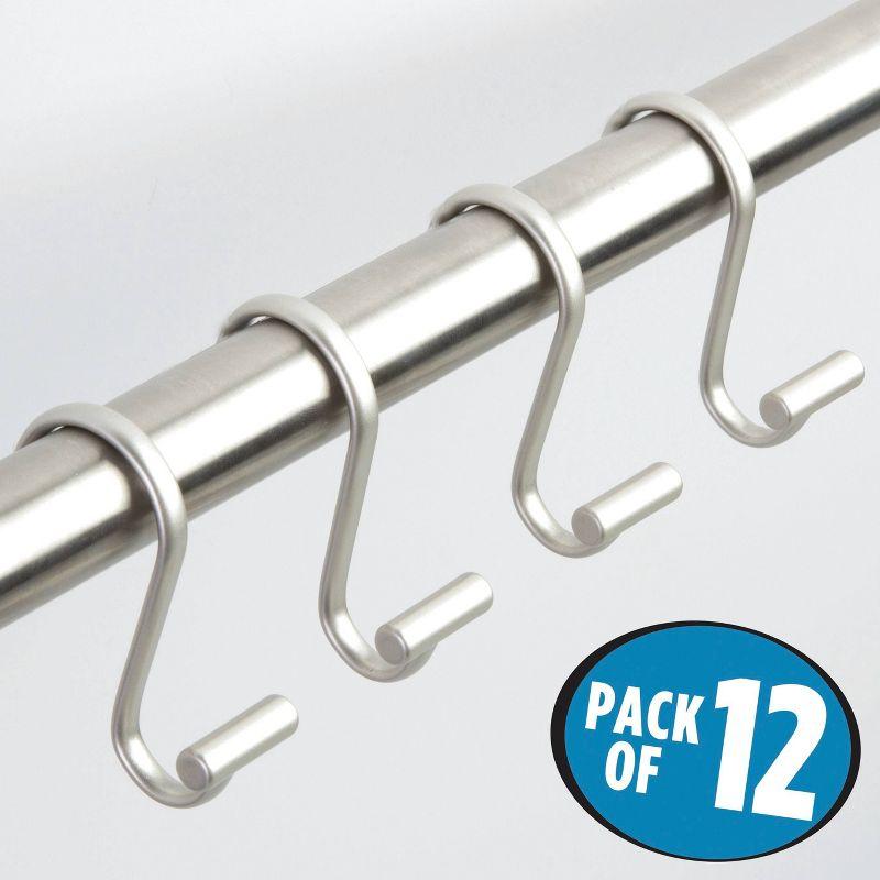 iDESIGN Metal T Bar Shower Curtain Hooks Rust Resistant Rings Set of 12 Satin