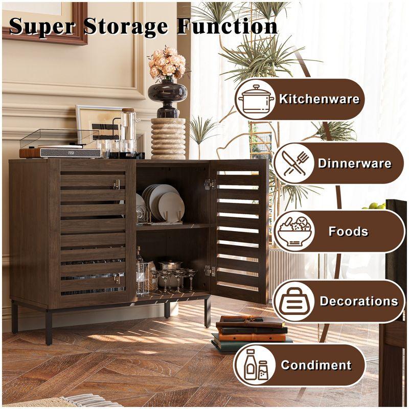 HOMEIBRO Farmhouse 61 in. W Sideboard Buffet Accent Storage Cabinet with Strip Skeleton Door and Adjustable shelves(set of 2)