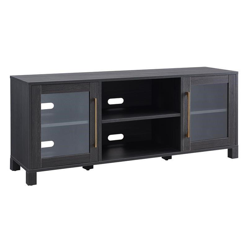 Charcoal Gray Rectangular TV Stand with Glass Doors