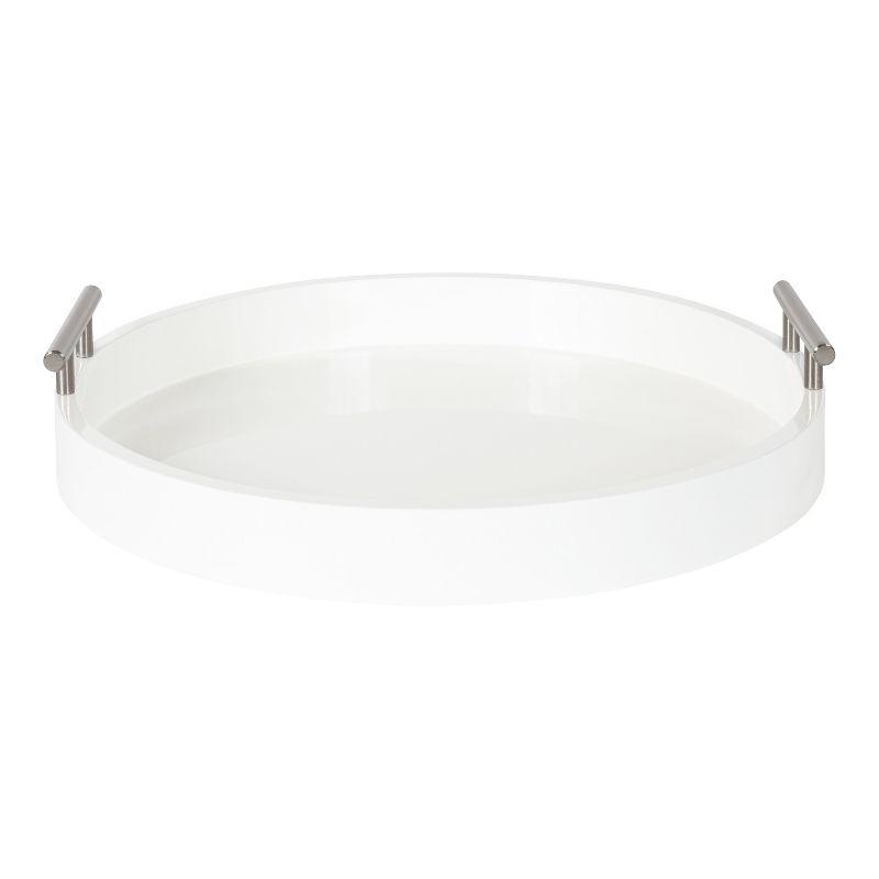 Elegant Lipton 15.5" White and Silver Modern Round Decorative Tray