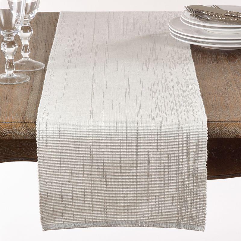 Beige Cotton Ribbed Table Runner with Shimmering Design