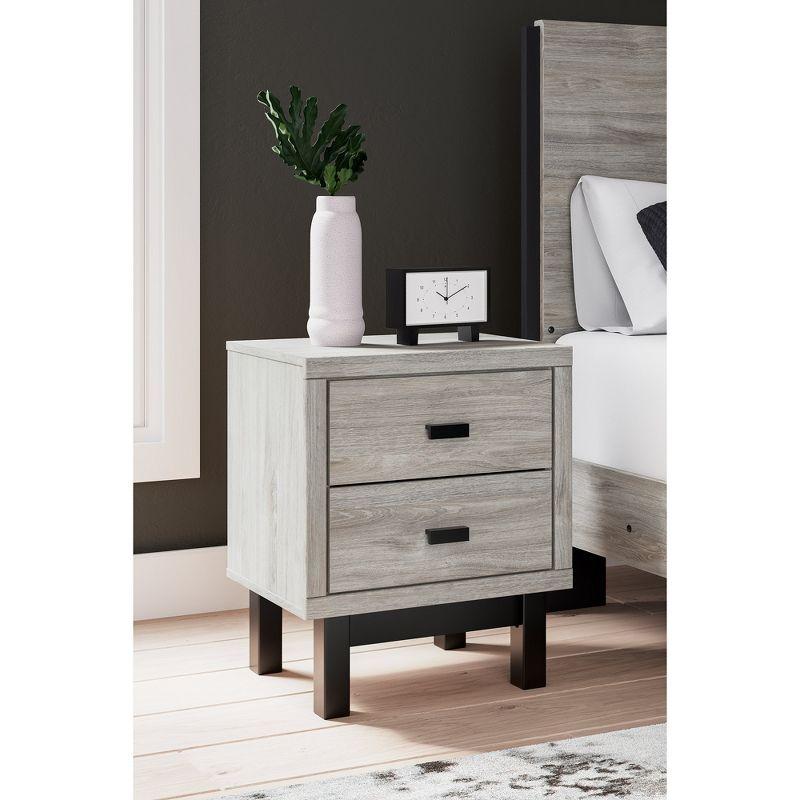 Contemporary Black and Gray 2-Drawer Nightstand with Matte Handles